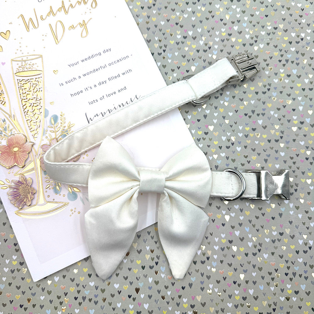 Ivory Satin Wedding Dog Sailor Bow
