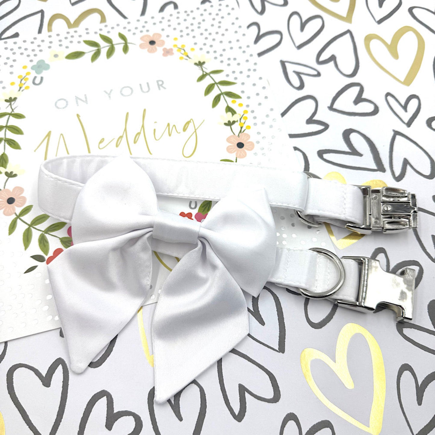 White Satin Wedding Dog Sailor Bow