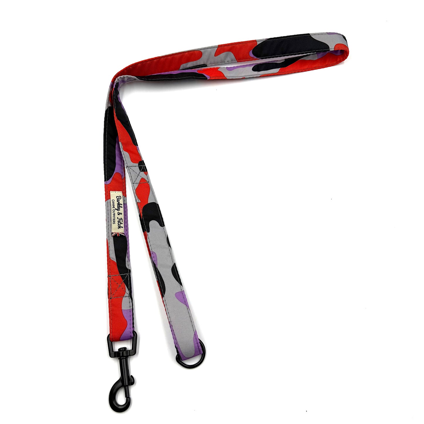 Colorful dog leash with a pattern on a white background