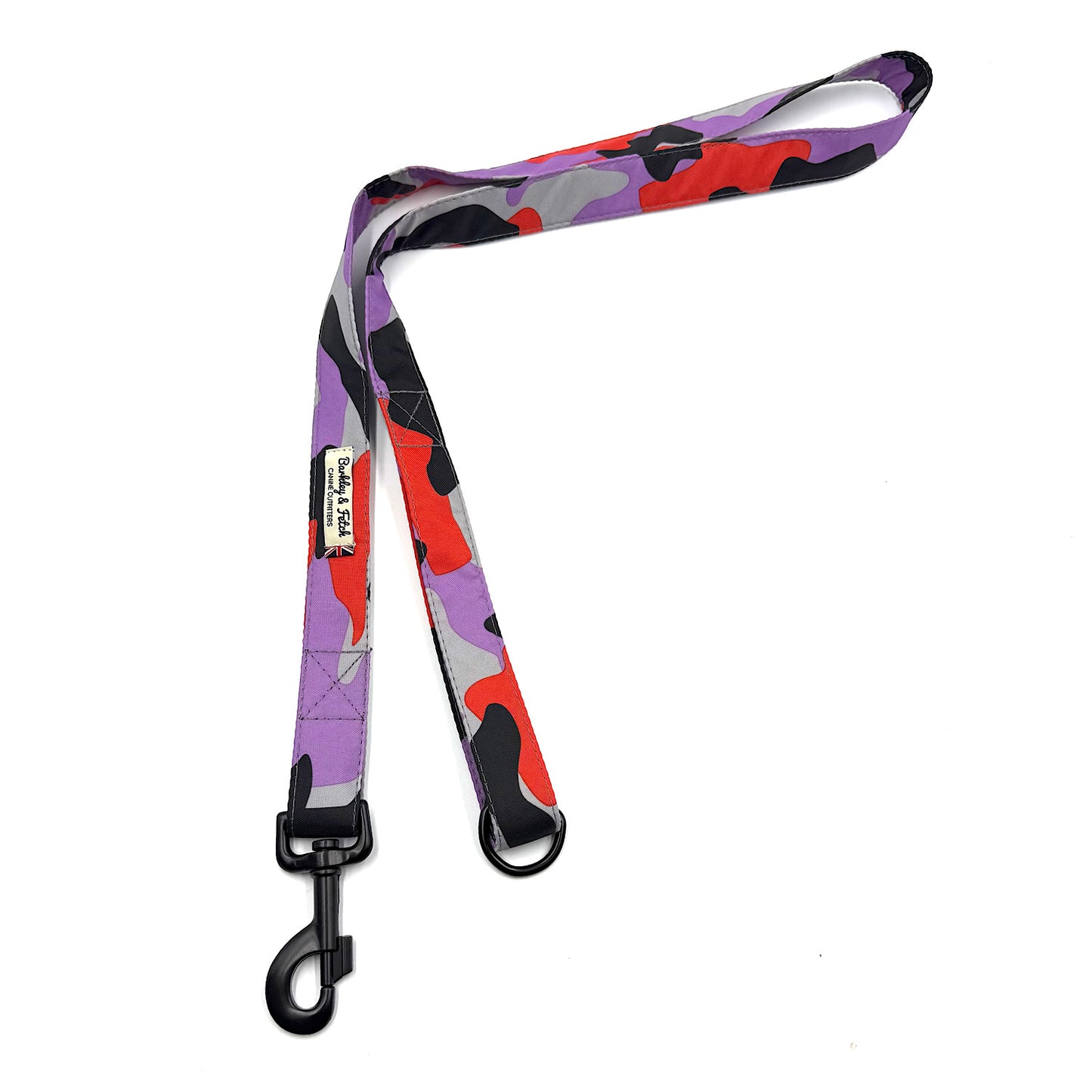 Colorful dog leash with a pattern on a white background