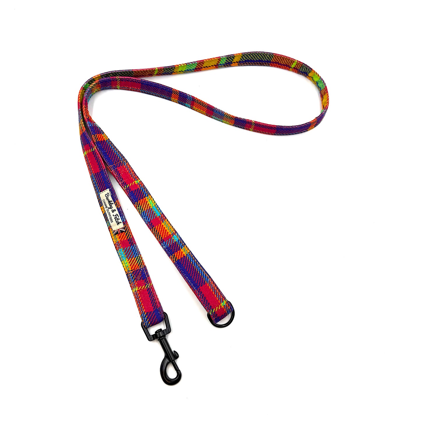 Colorful plaid dog leash on a white background made by Barkley and fetch Uk