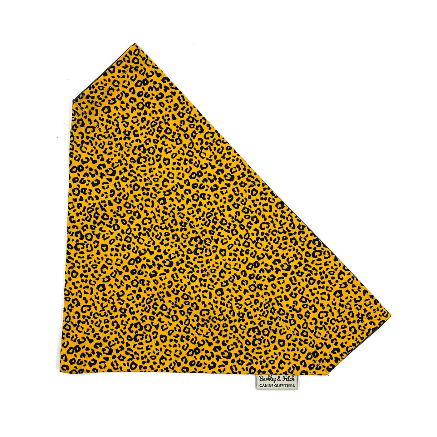 Yellow bandana with black leopard print pattern on a white background