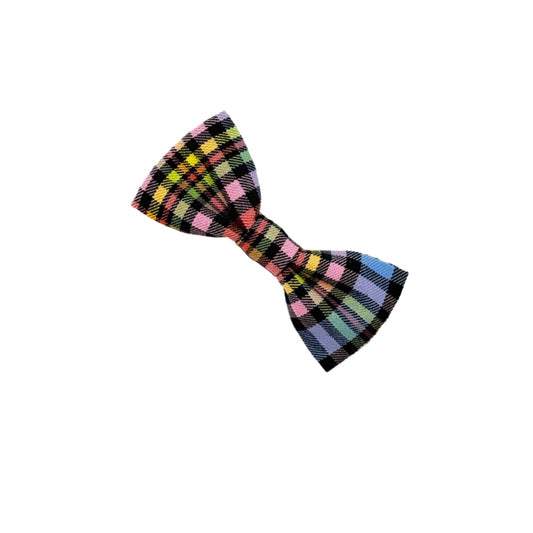 Colorful plaid bow tie on a white background