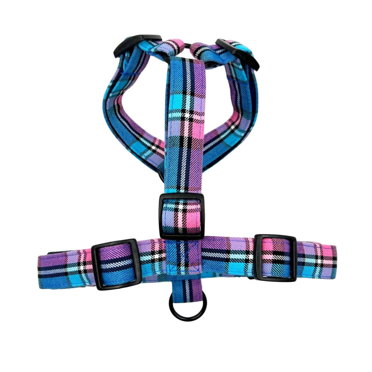Plaid patterned dog harness on a white background handmade by Barkley and fetch UK