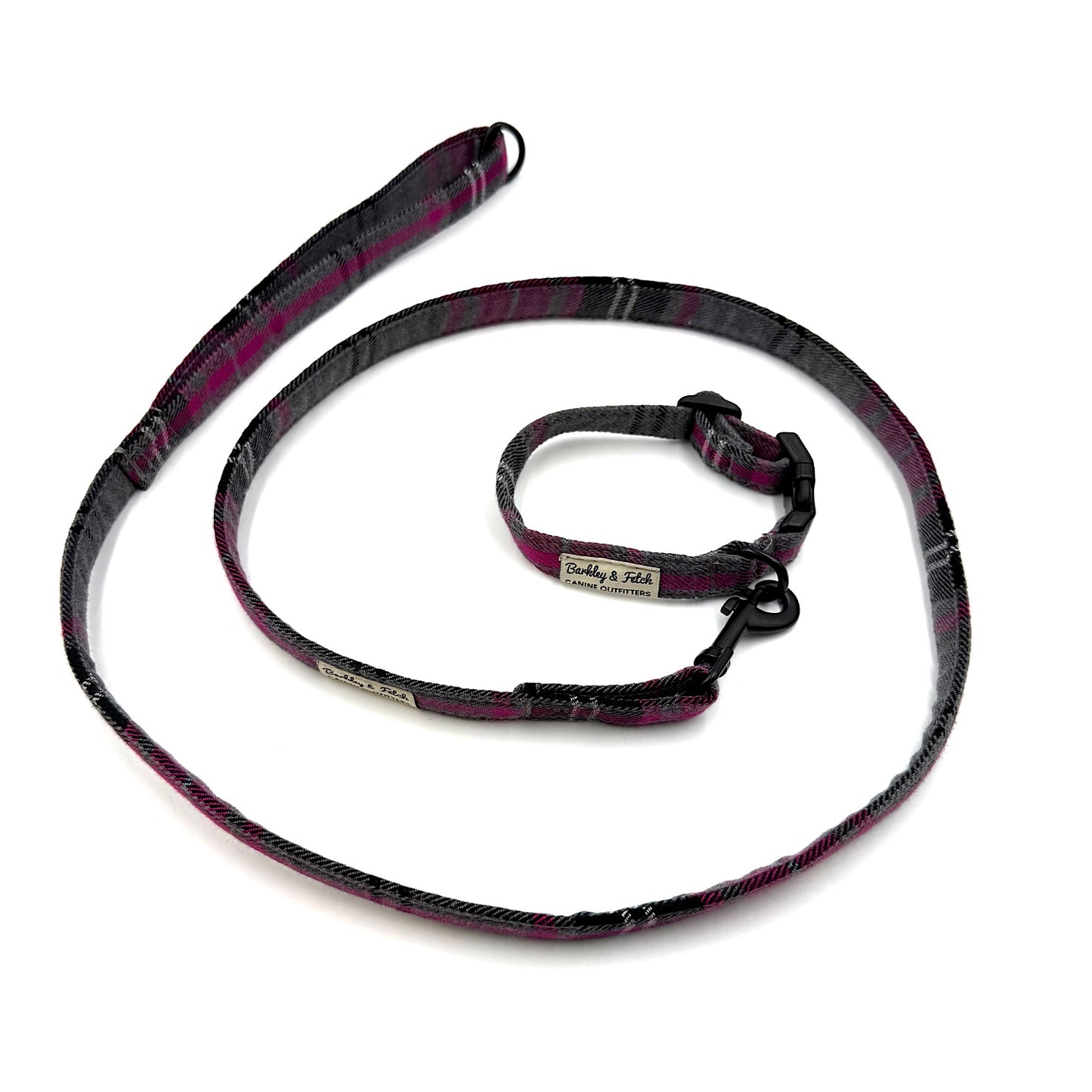Dog leash with plaid pattern on a white background