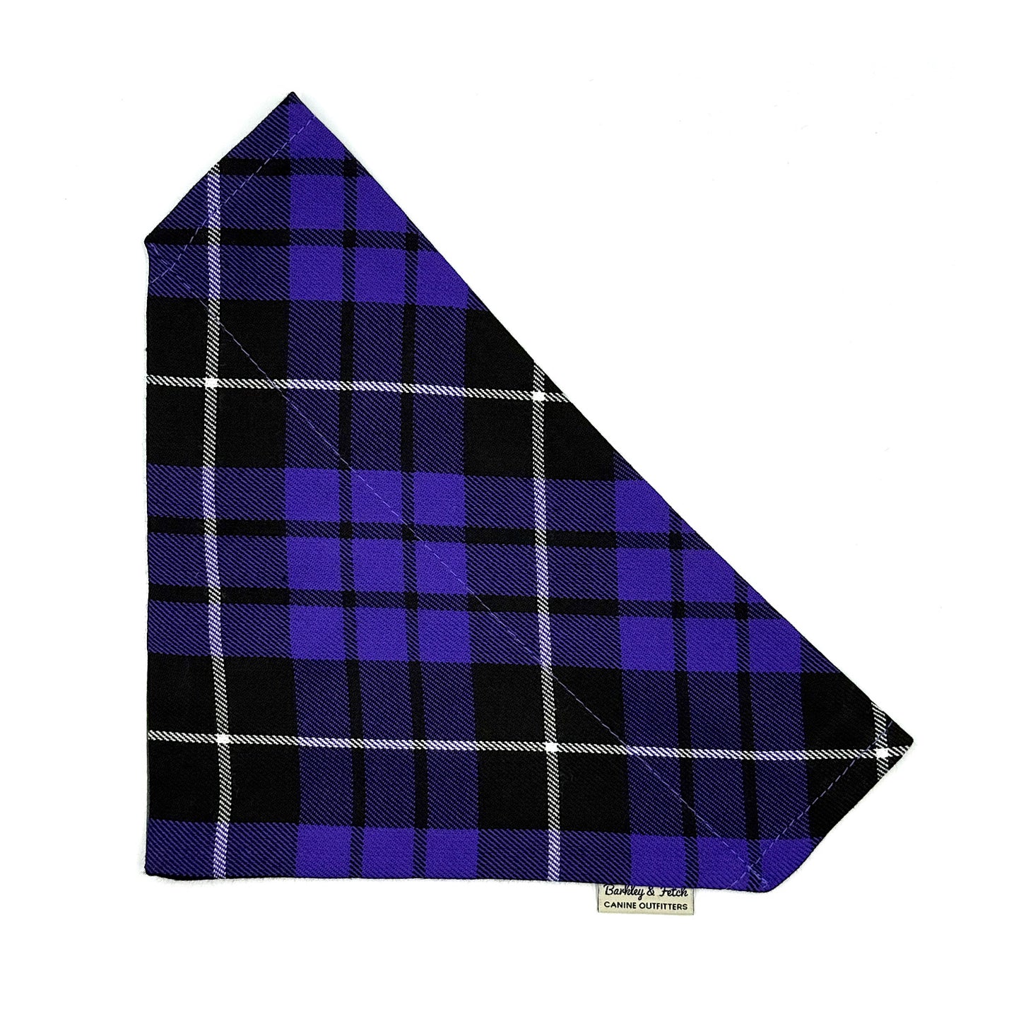 Purple and black plaid bandana on a white background