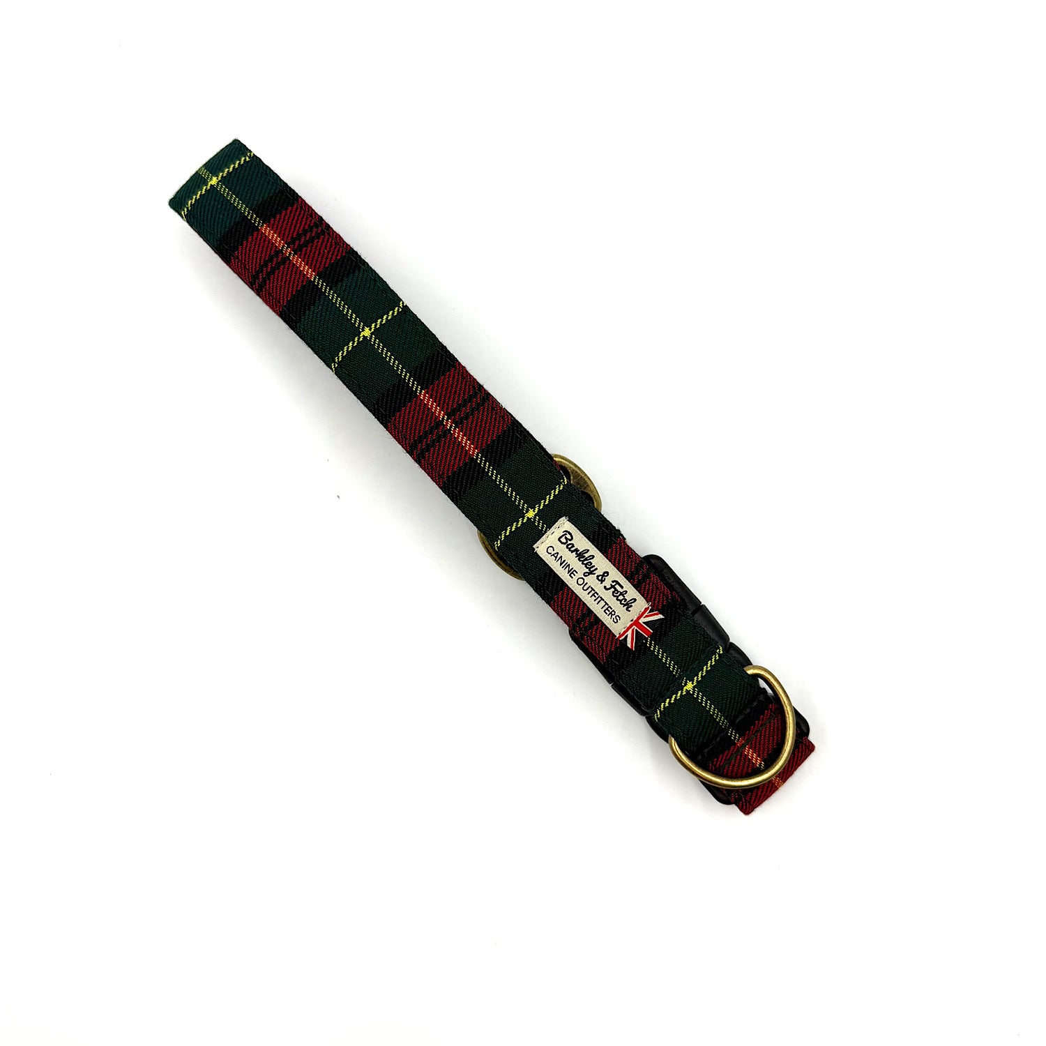 Plaid dog collar with a visible brand label on a white background handmade by barkley and fetch uk