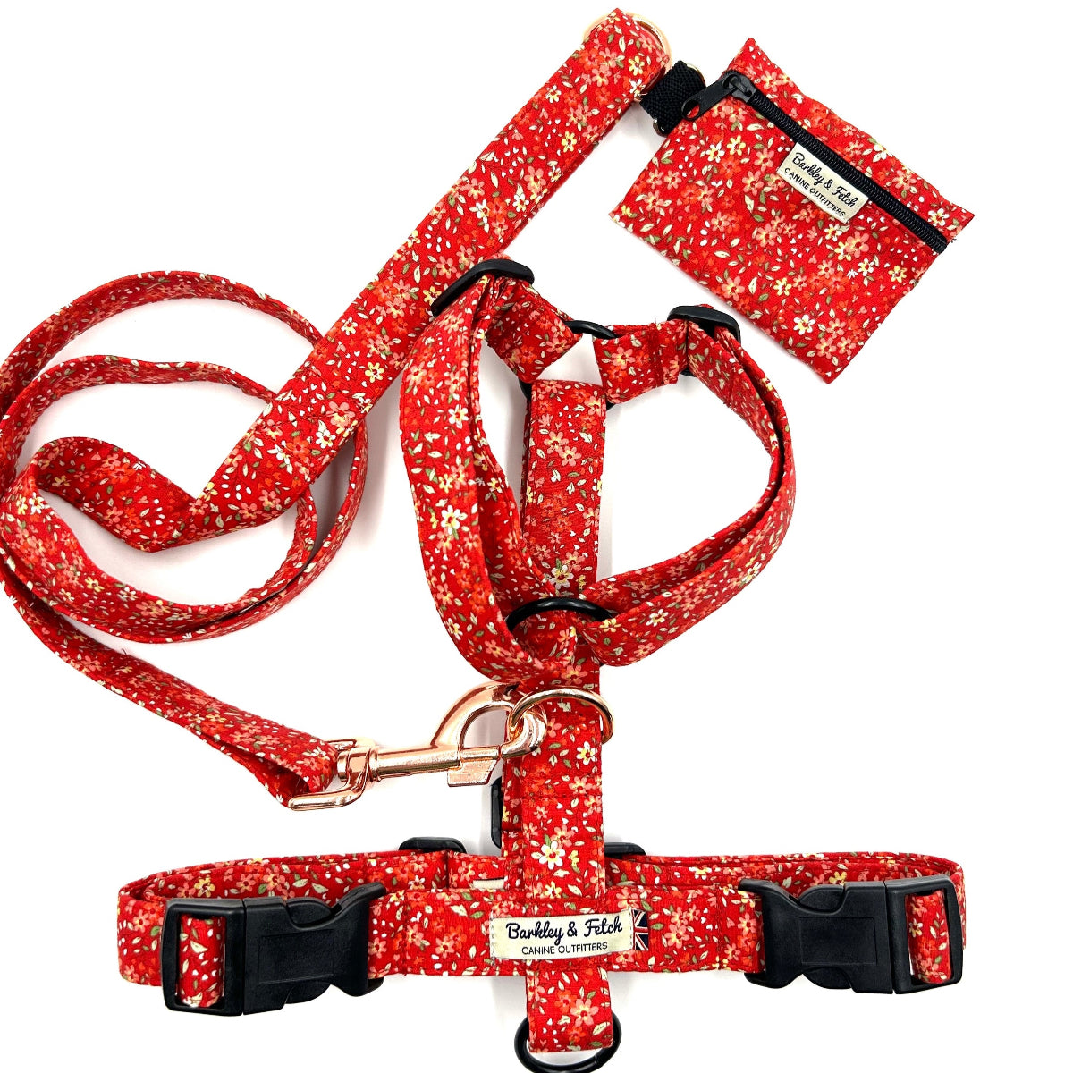 Red Ditsy Floral Print Poo Bag Holder