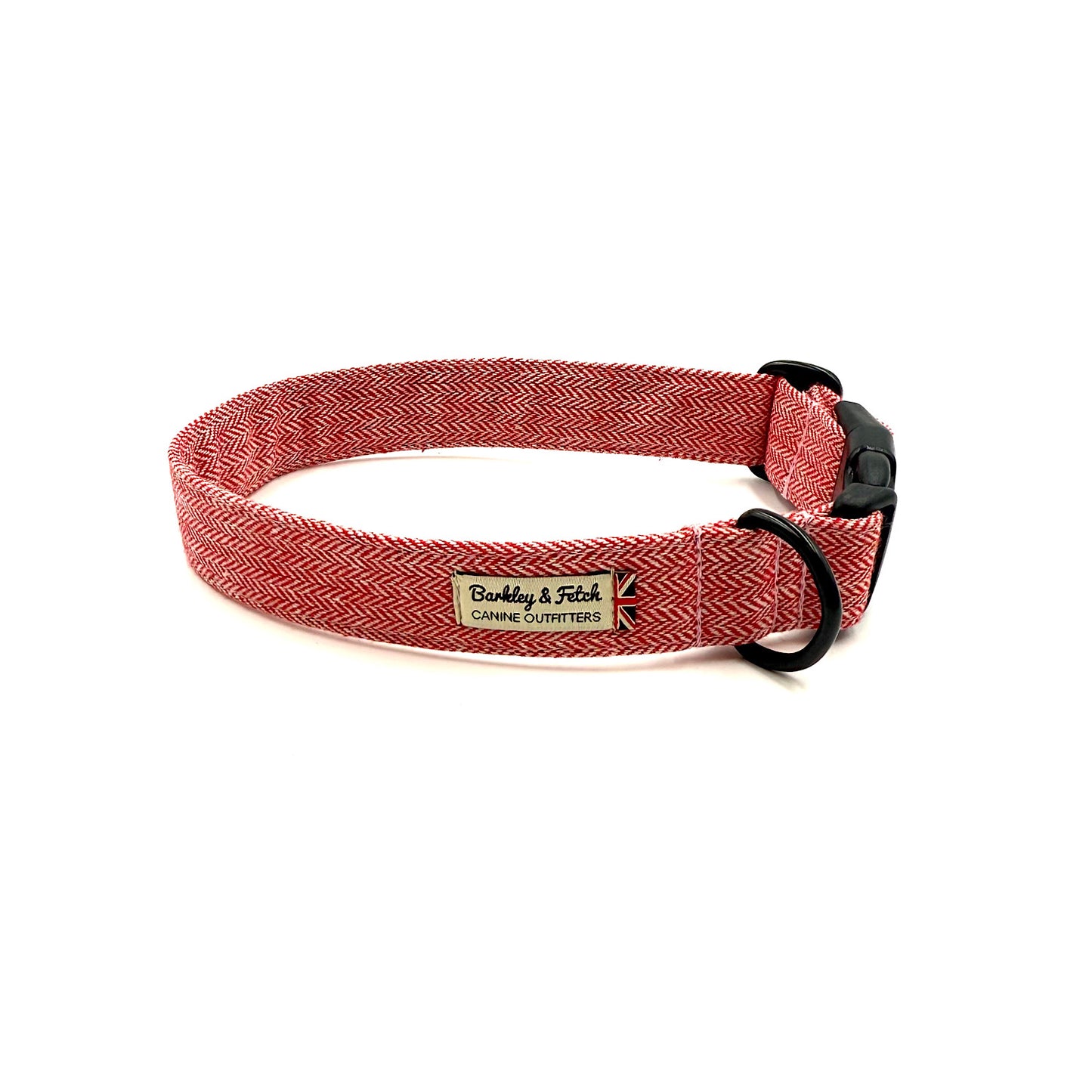 Red patterned dog collar with a visible brand logo on a white background