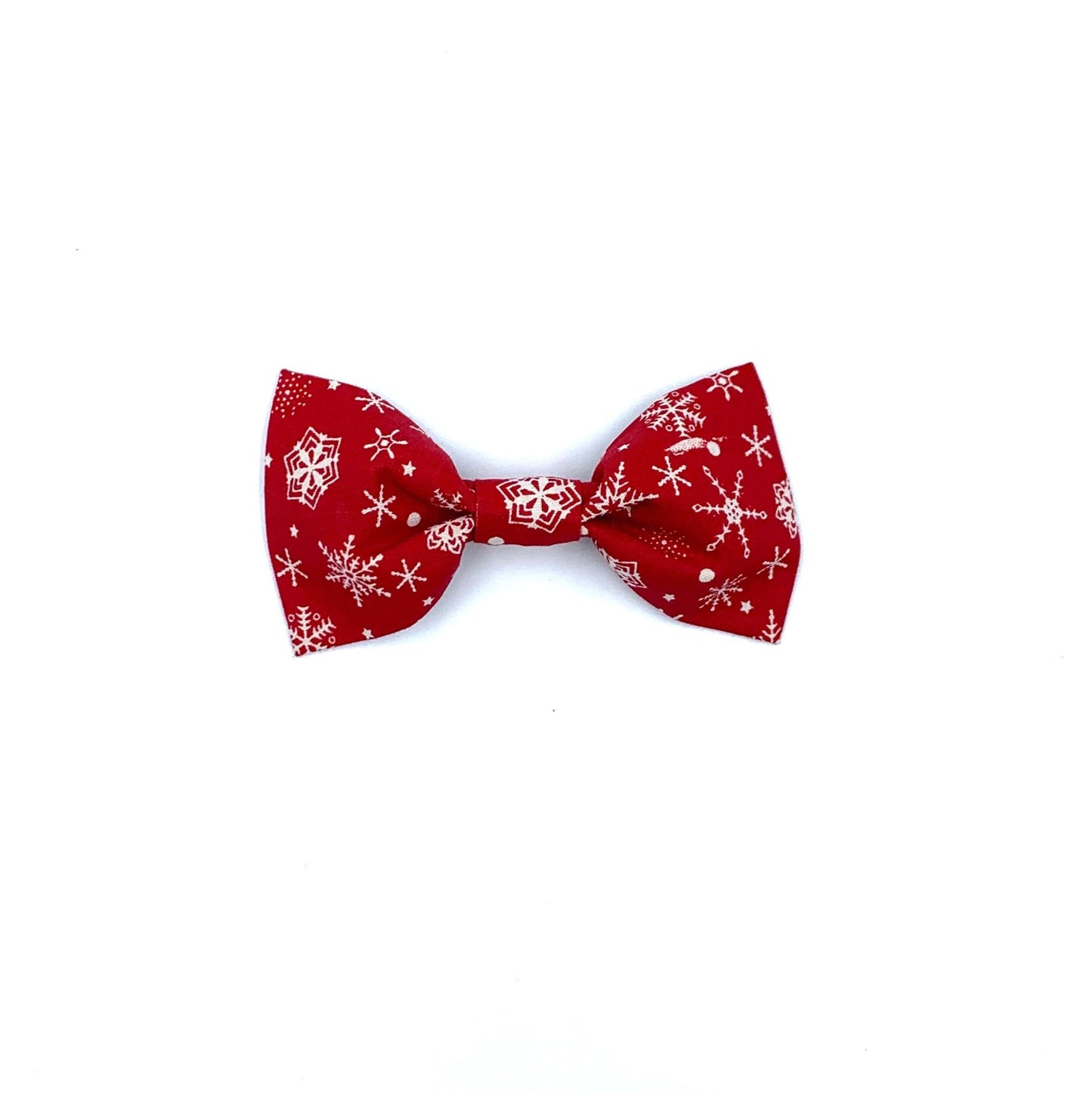 red snowflake dog bowtie on a white background handmade in uk by Barkley and Fetch