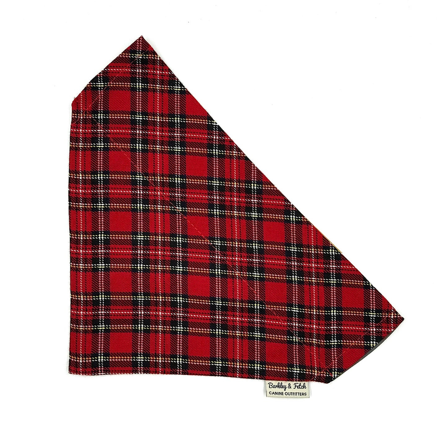 Red and black plaid fabric on a white background