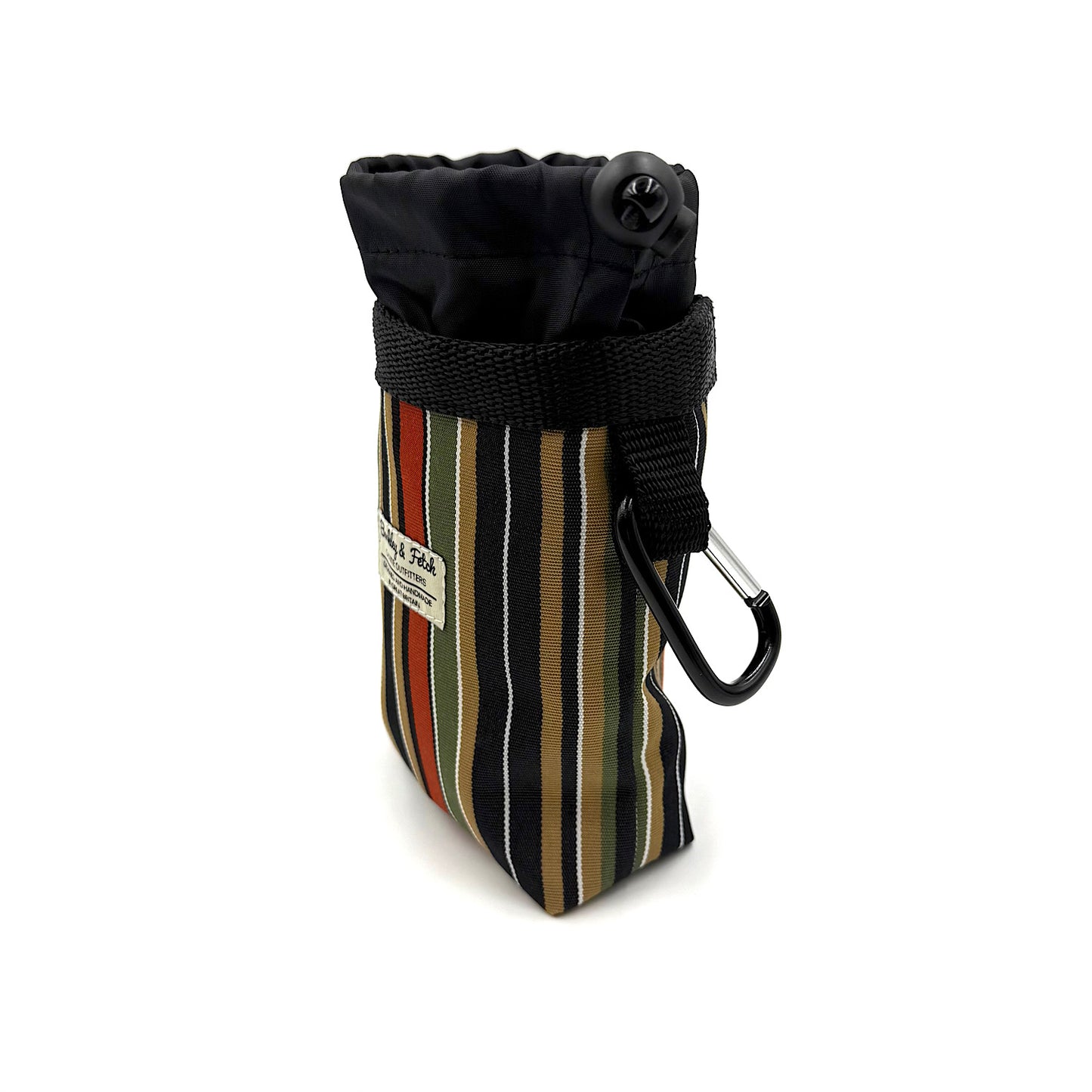Striped pouch with carabiner on a white background