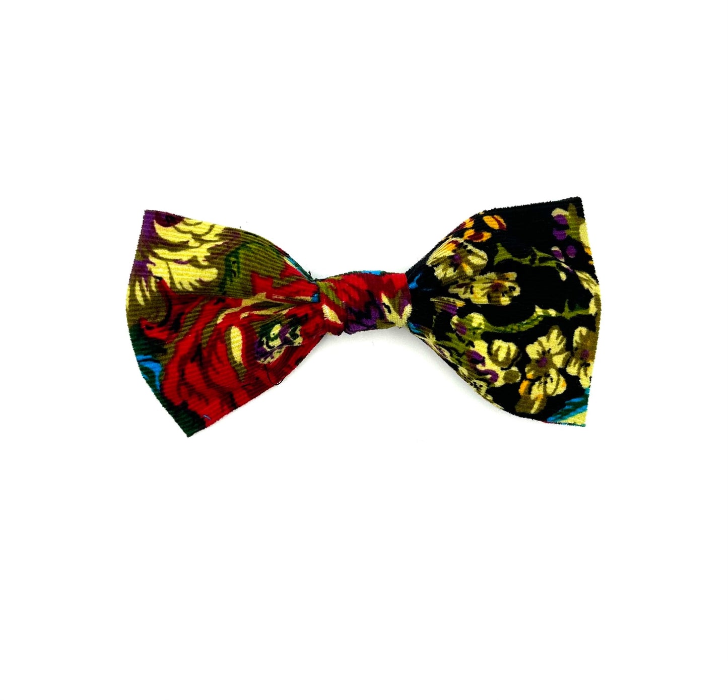 Colorful floral bow tie on a white background