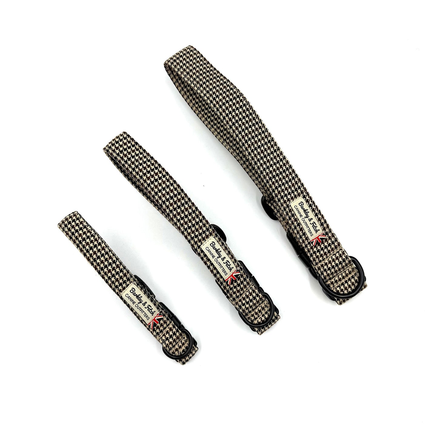 Three dog collars on a white background