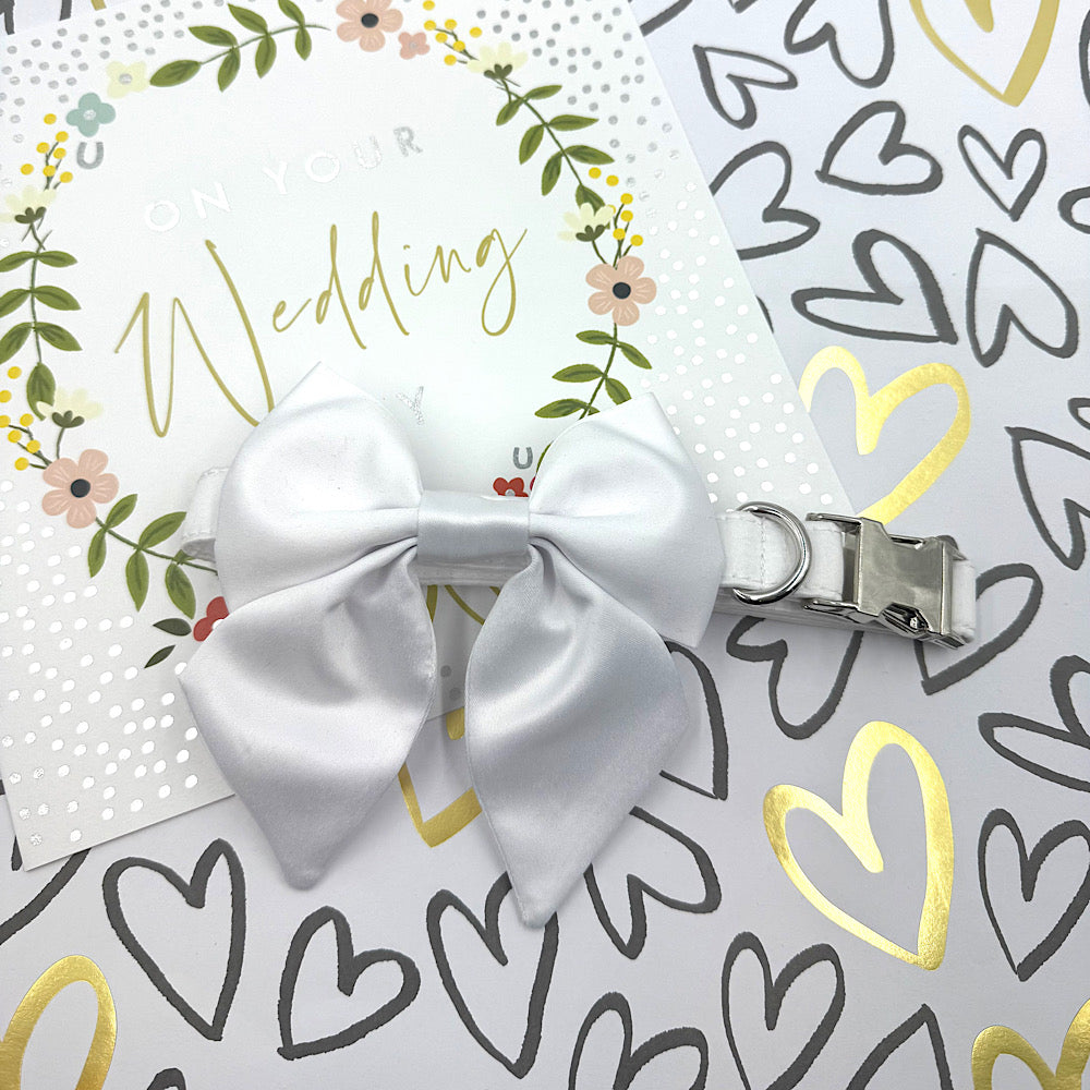 White Satin Wedding Dog Collar