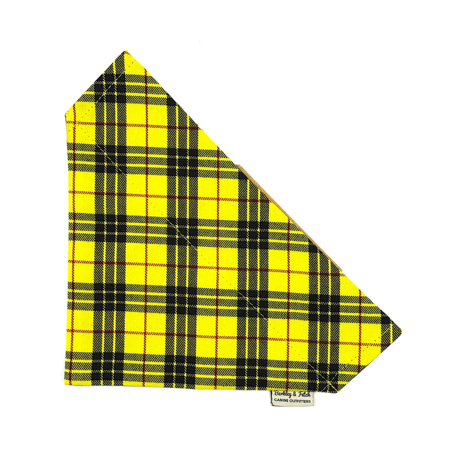 Yellow and black plaid bandana on a white background