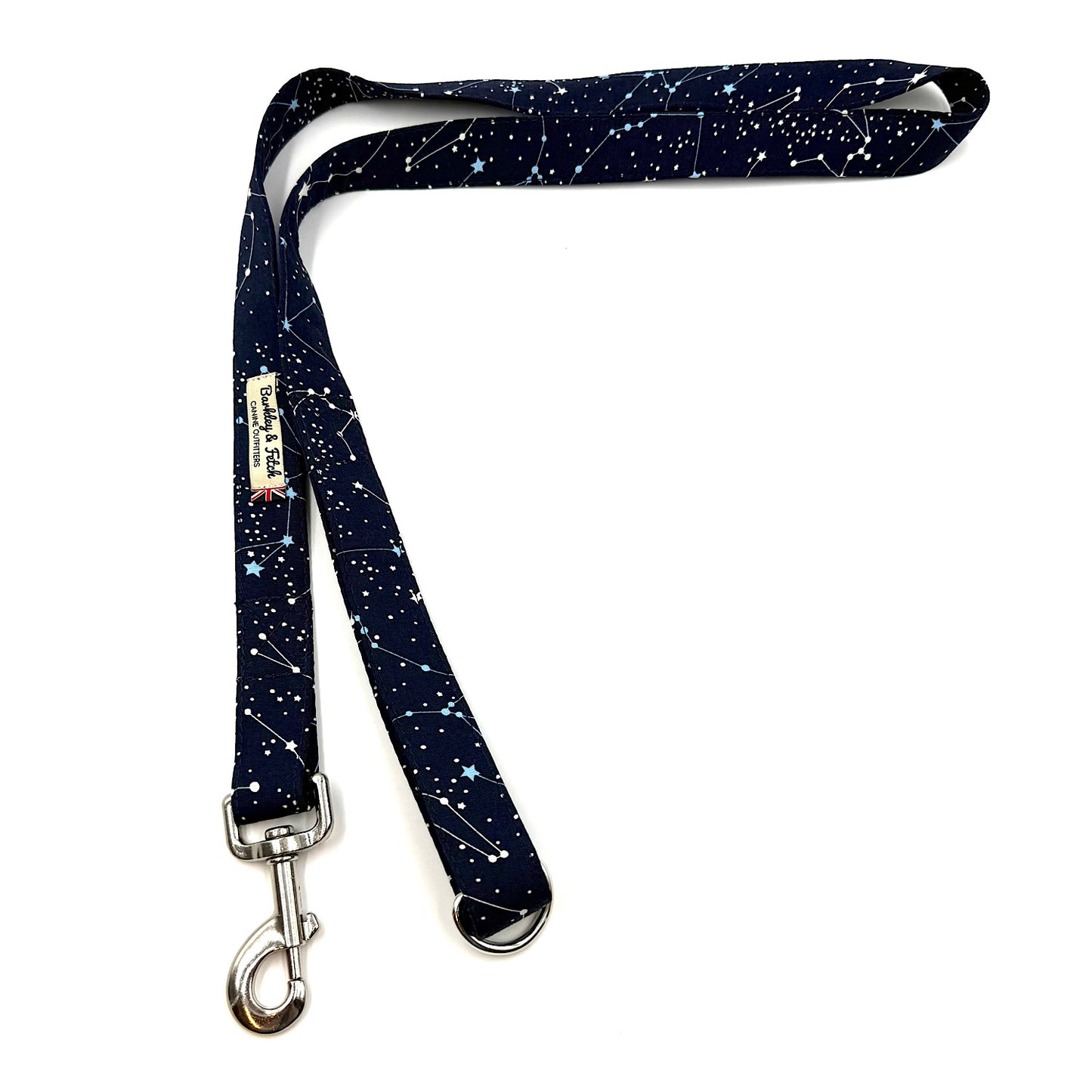 Dog leash with starry night pattern on a white background