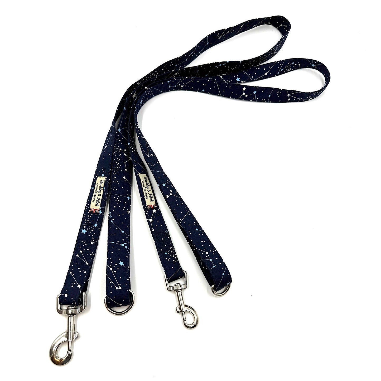 Dog leash with starry night pattern on a white background