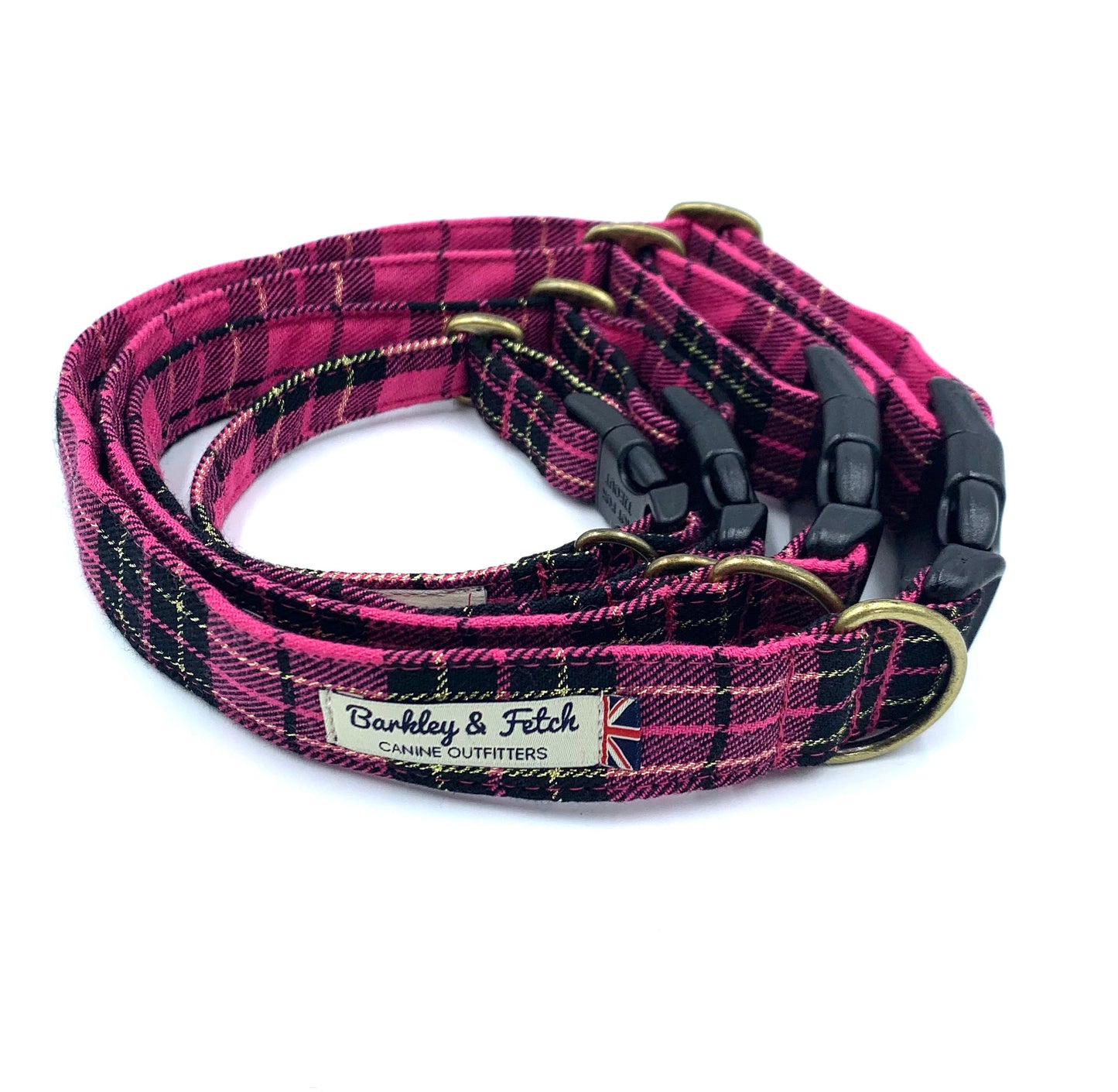 Pink/Gold Lurex Tartan Dog Collar