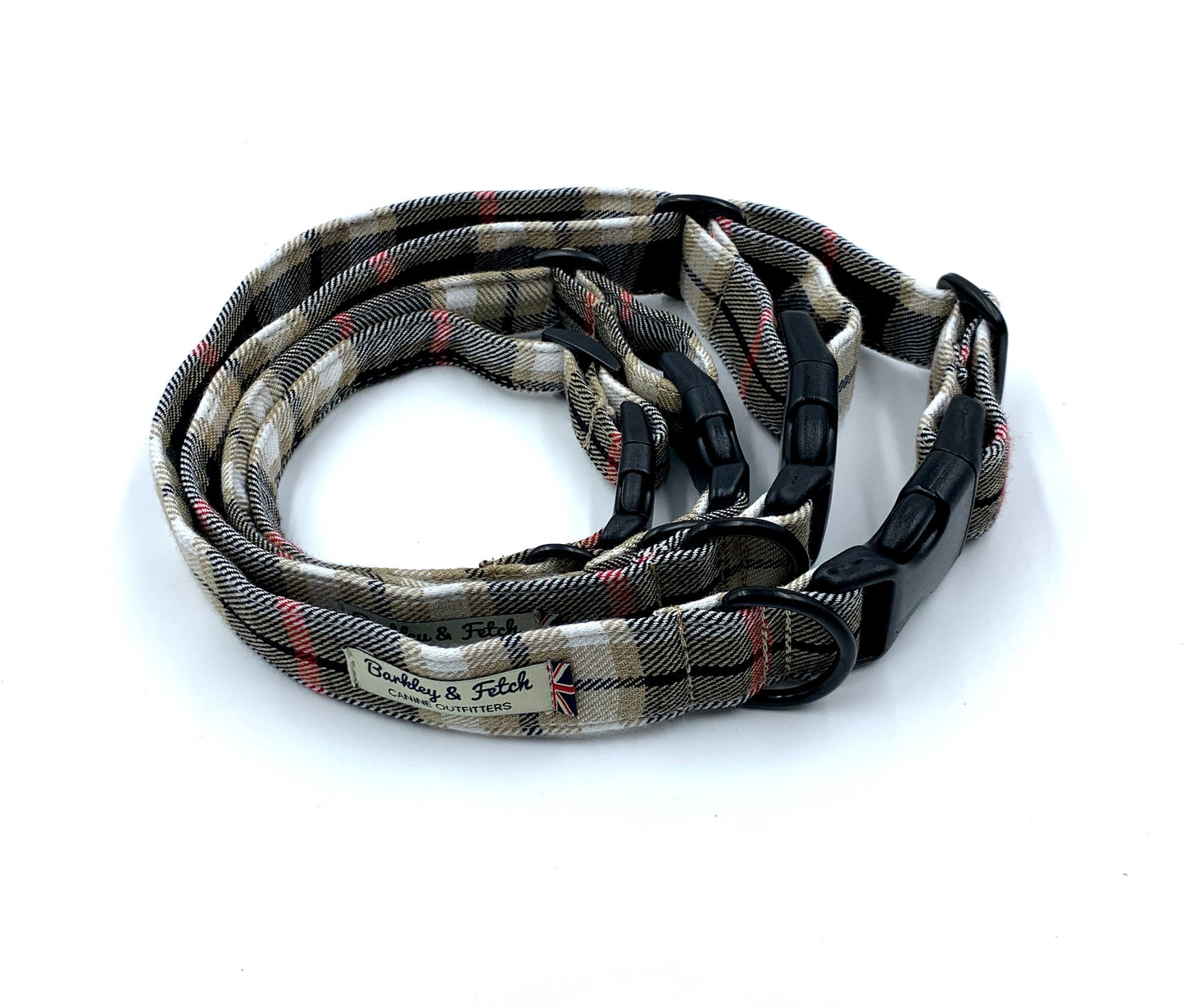 Black Beige Tartan Dog Collar