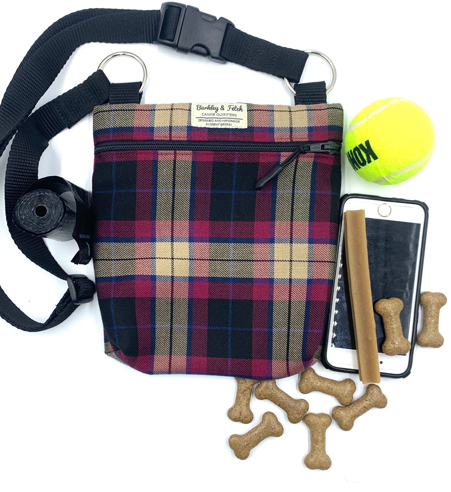 Wine Tartan Dog Walk and Treat Bag