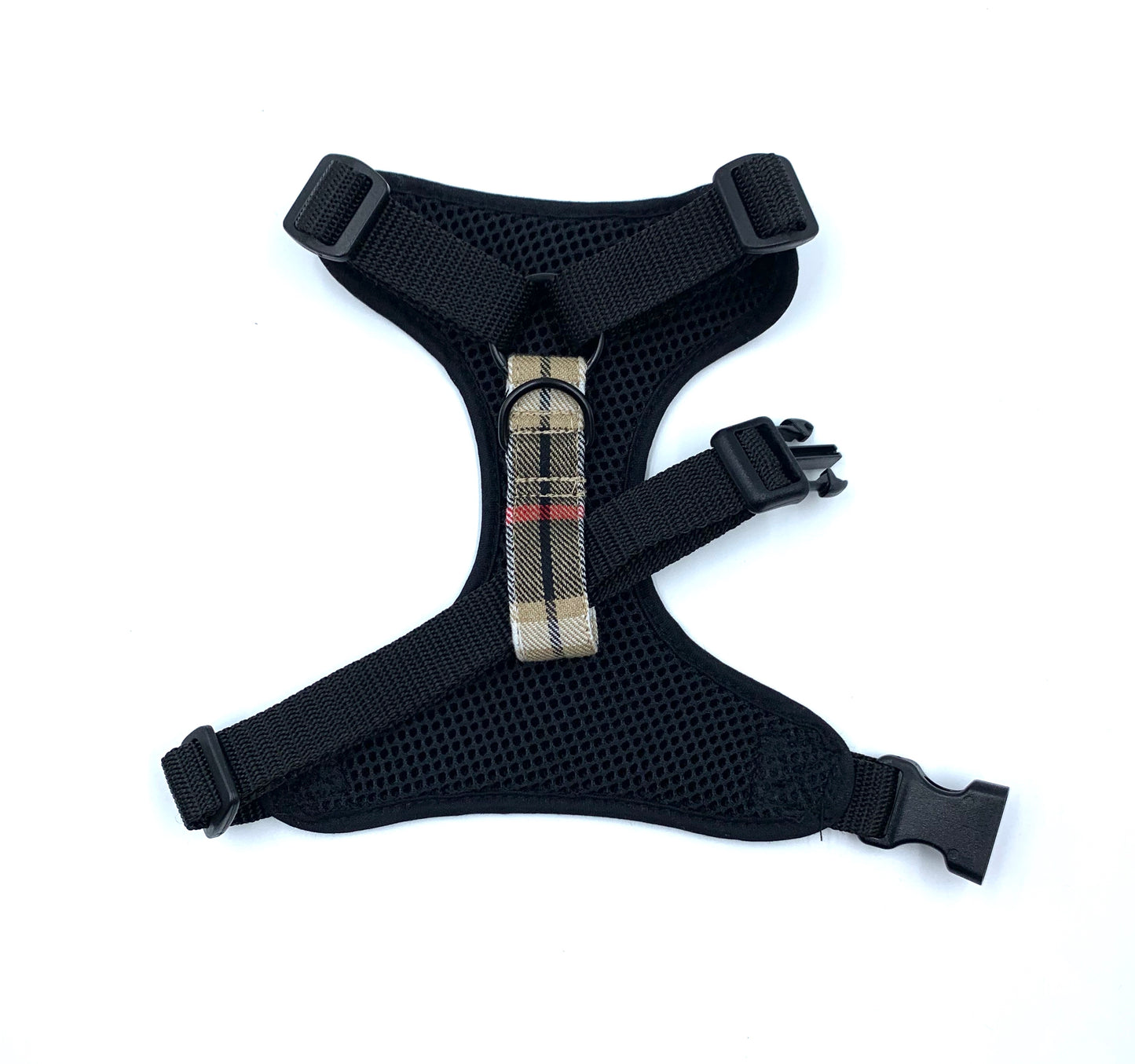 Black Beige Tartan Fabric Harness