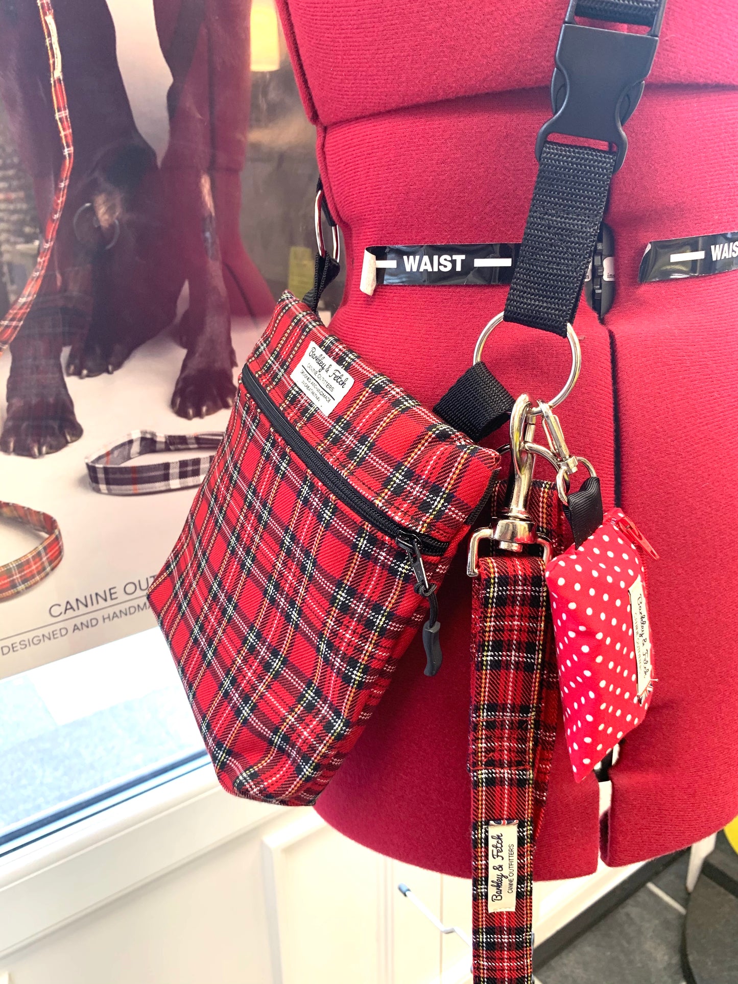Red Tartan Dog Walk and Treat Bag