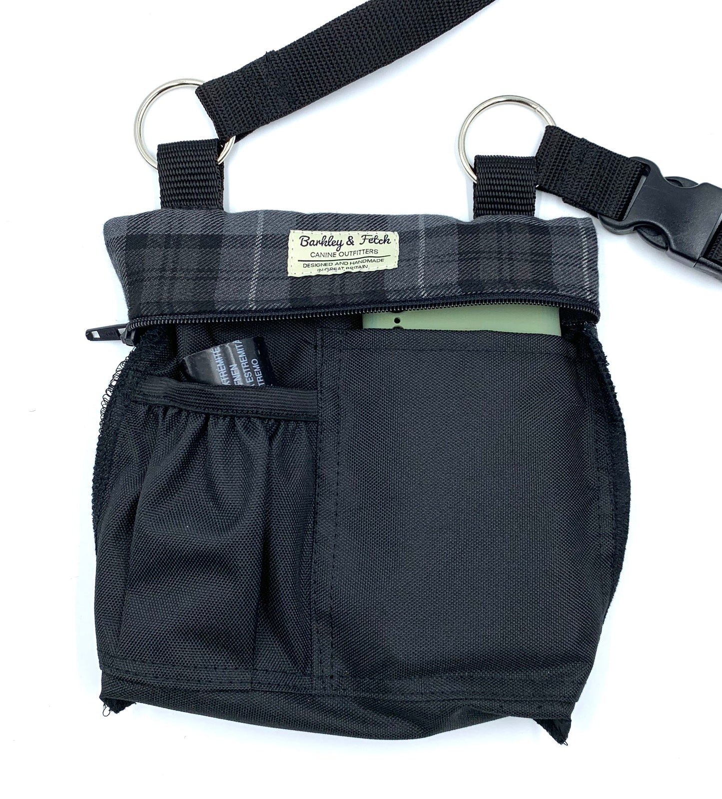 Grey/White Tartan Dog Walk and Treat Bag