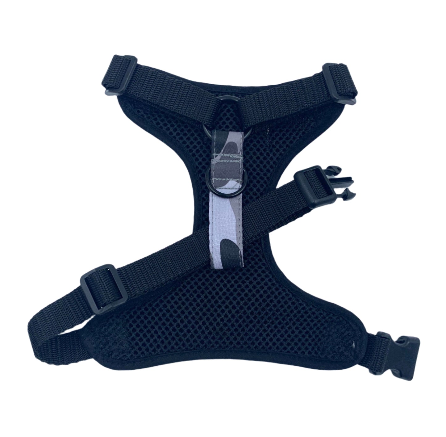 grey dog harness on a white background