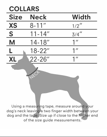 Chart showing barkley and fetch collar sizing and how to measure