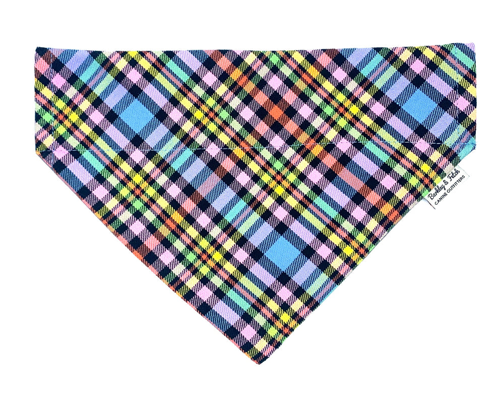 Colorful plaid bandana on a white background