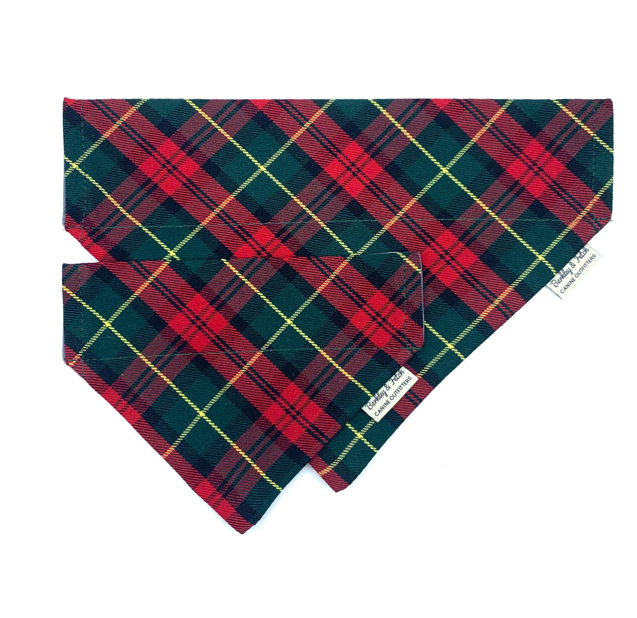 Plaid patterned bandana with visible brand label on a white background