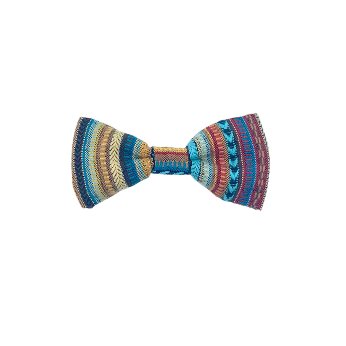 Multicolored striped bow tie on a white background
