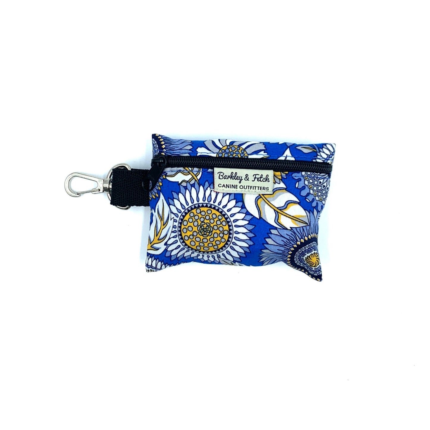 Dog waste bag holder with floral design on a white background