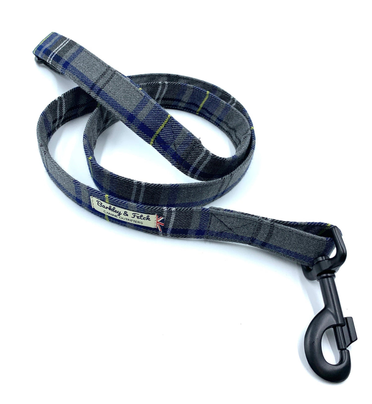 Plaid dog leash with a clip on a white background handmade in the UK by Barkley And Fetch