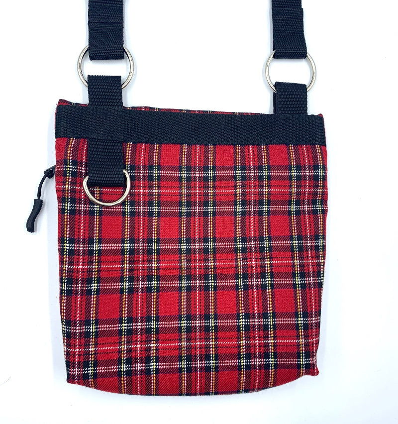 red tartan dog walking bag Handmade in the Uk by Barkley and Fetch