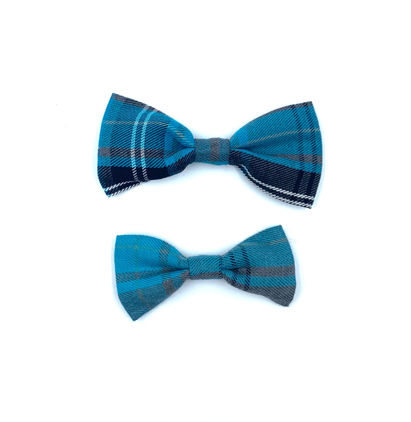 Turquoise and Grey Tartan Dog Bow