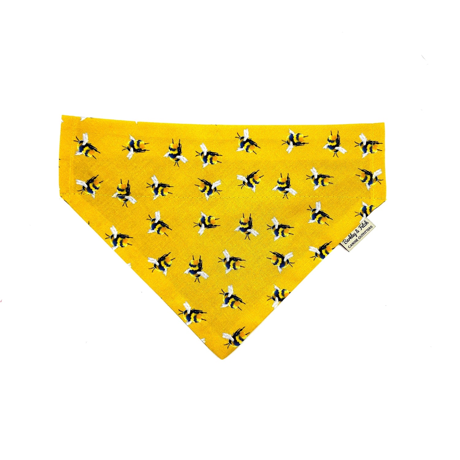 Handmade yellow bee print dog bandana that can thread through a collar