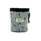 Handmade grey, black and yellow bee print dog treat bag with drawstring and attachable clip