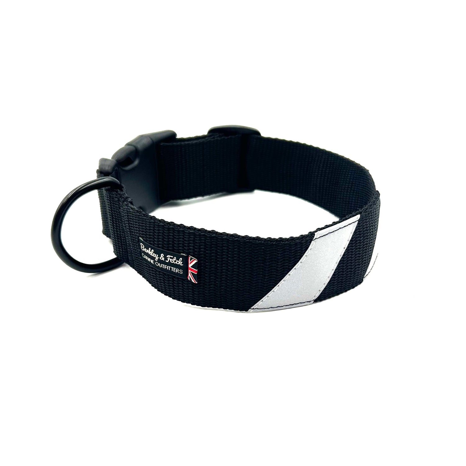 Stylish strong double webbed black flash dog collar
