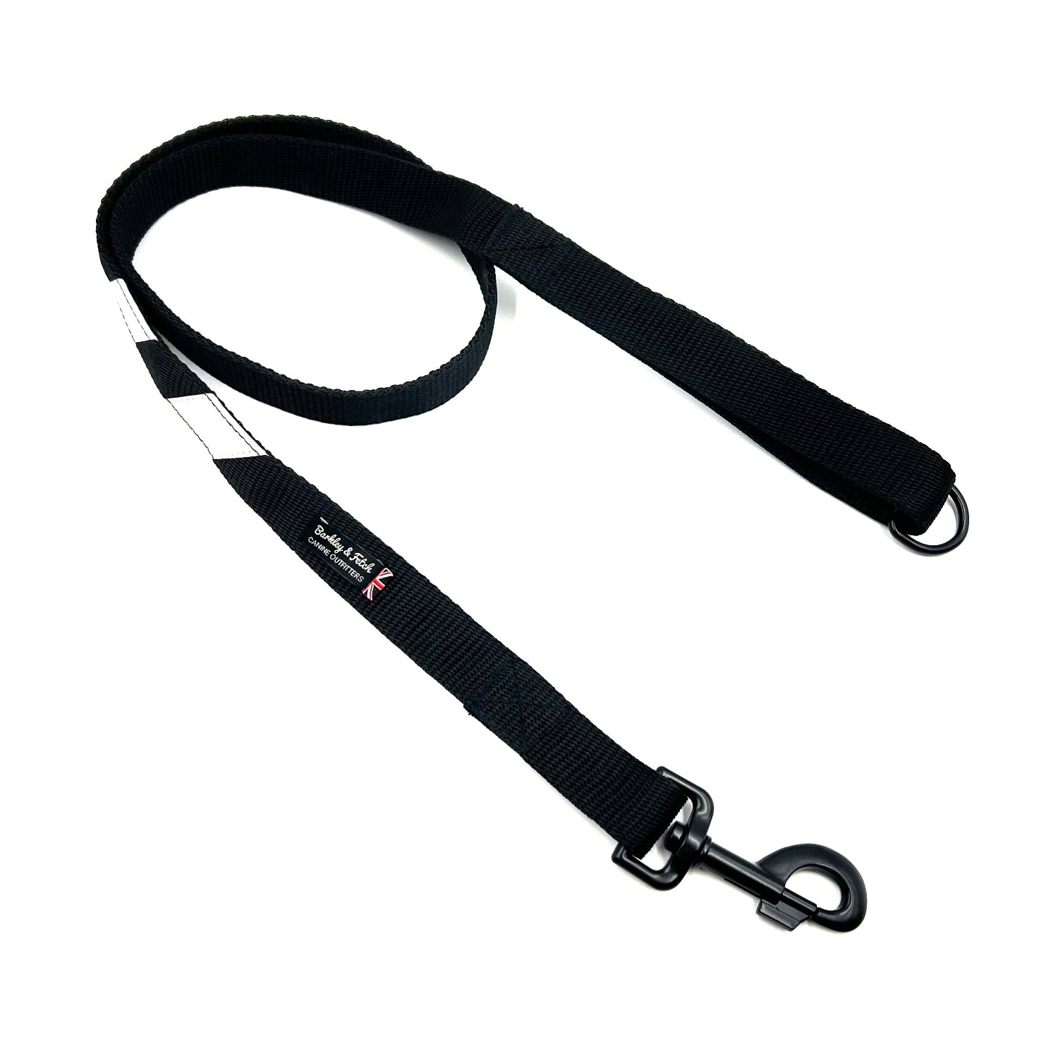 Stylish black webbing dog lead with reflective flashes 