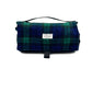 Beautiful handmade rolled up settle mat for dogs in blue and green tartan fleece fabric