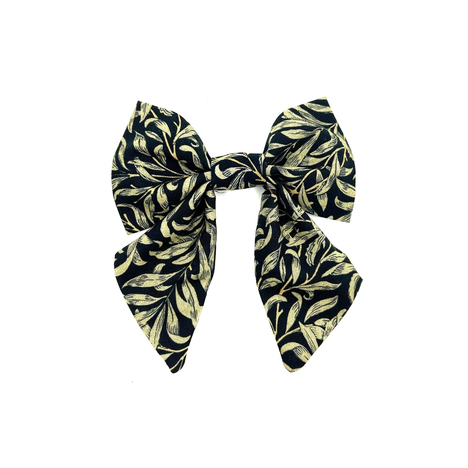 Handmade black willow print sailor bow made to attach to a dog collar
