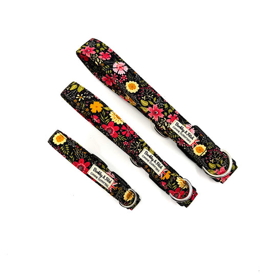 Black Ditsy Floral Print Dog Collar