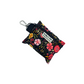 Floral keychain pouch with a black background on a white background