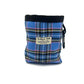Beautifully made blue tartan treat bag with drawstring and attachable clip