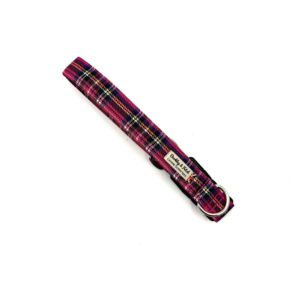 Bright Pink Tartan Dog Collar