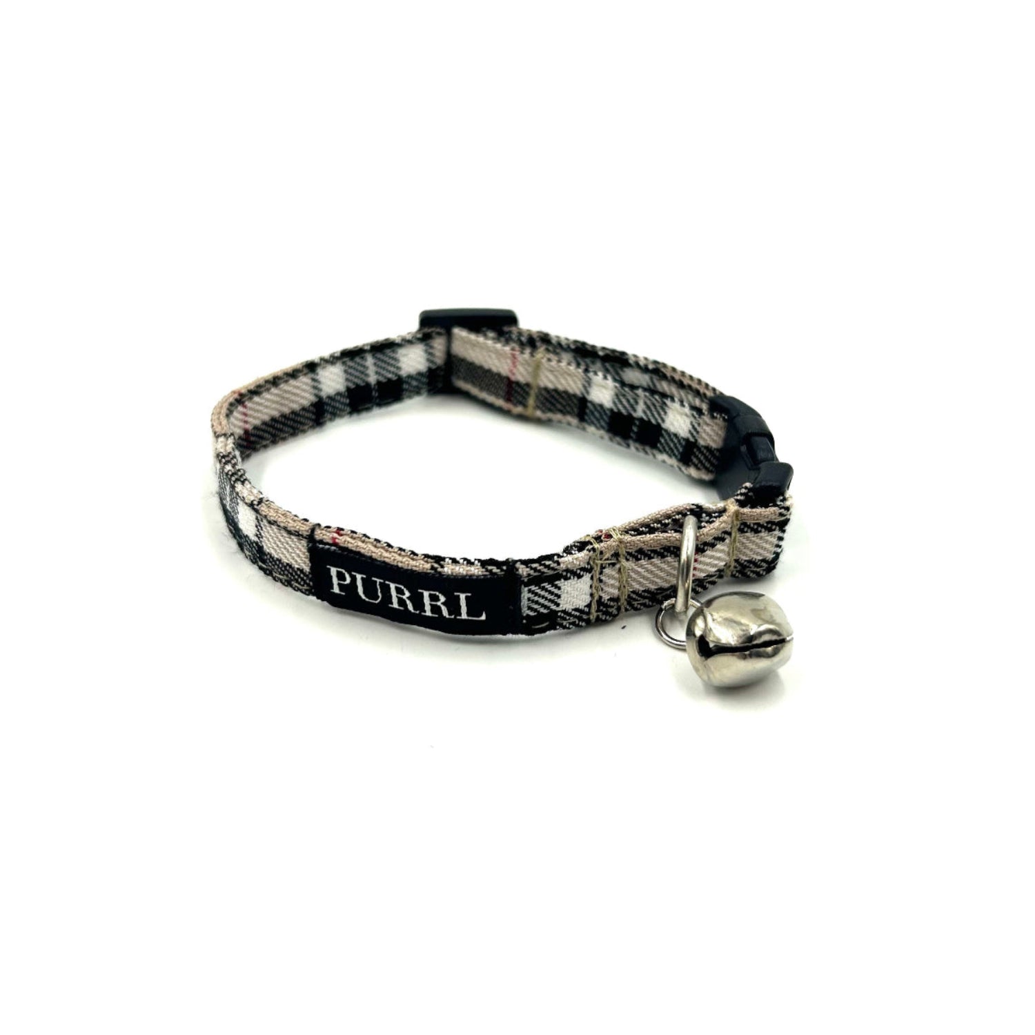 Handmade caramel tartan cat collar with bell, a bandana and bowtie
