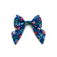 Beautiful handmade sailor bow in cobalt blue floral print fabric made to attach to a dog collar