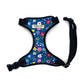 Beautifully made cobalt blue floral print soft harness with black trims